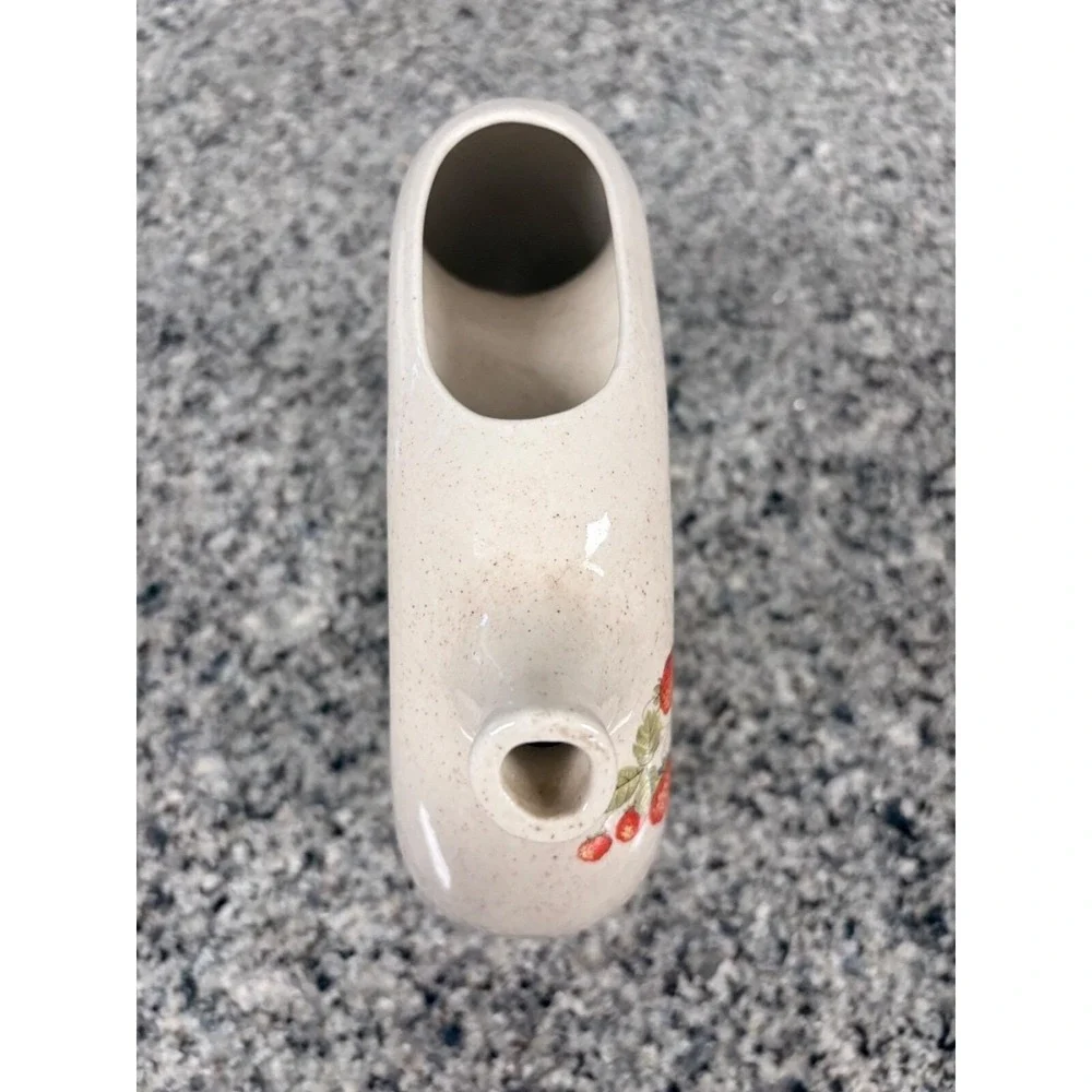 Vintage Strawberry Ceramic Donut Vase Speckled Cream Circular Bud Vase 8.5